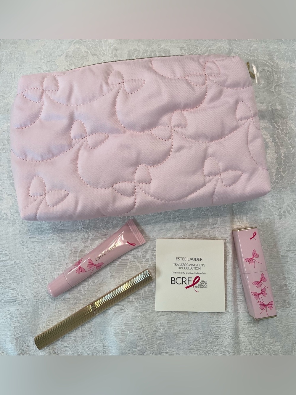 Estée Lauder Lip Collection with Pink Quilted Cosmetic Pouch “Transforming Hope” - Picture 2 of 10